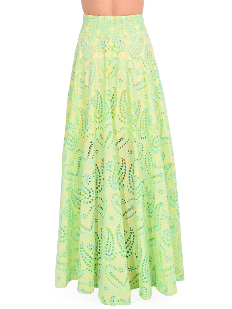LACE Eyelet Lace Maxi Skirt in Yellow Back View 