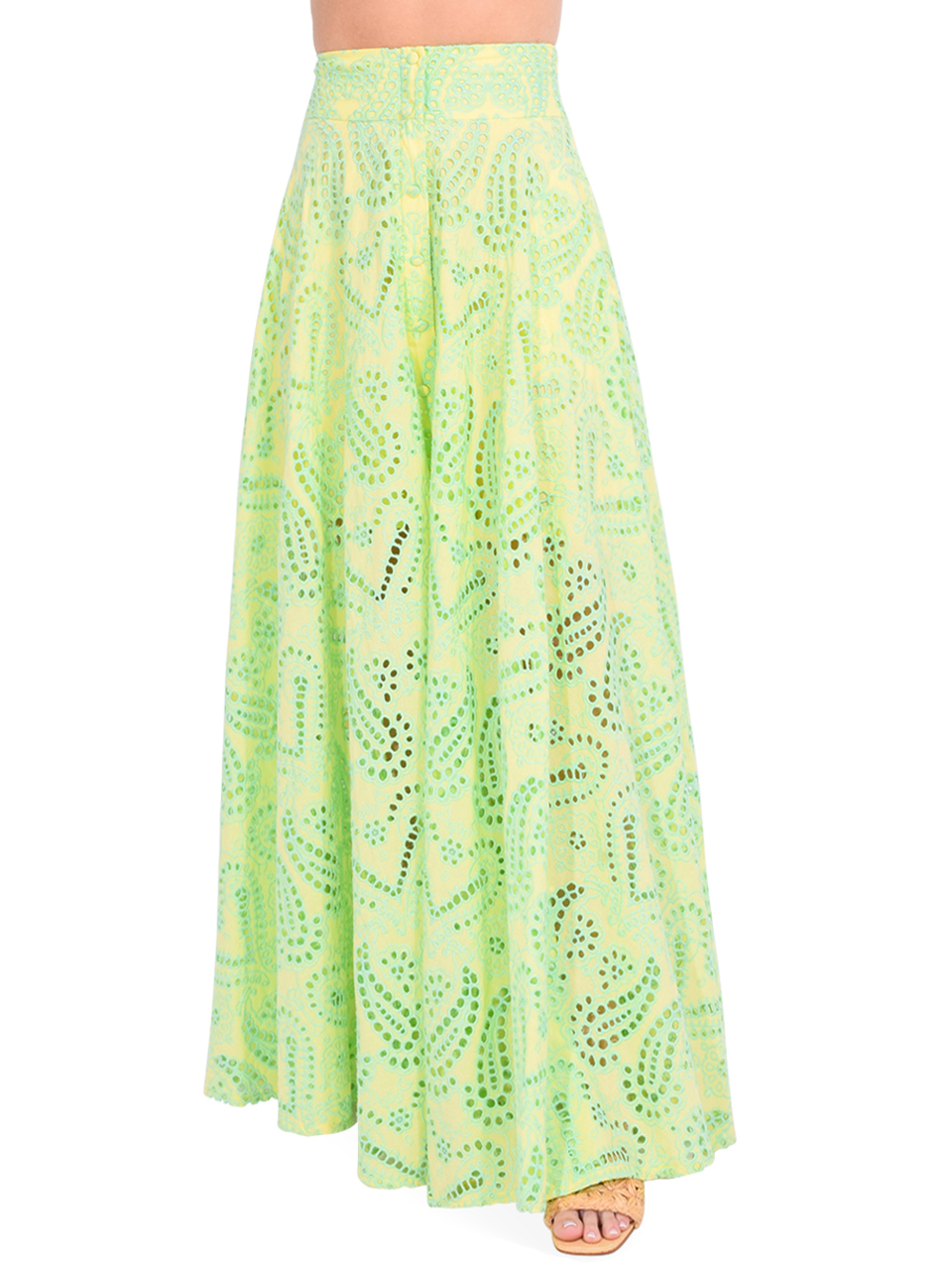 LACE Eyelet Lace Maxi Skirt in Yellow Front View