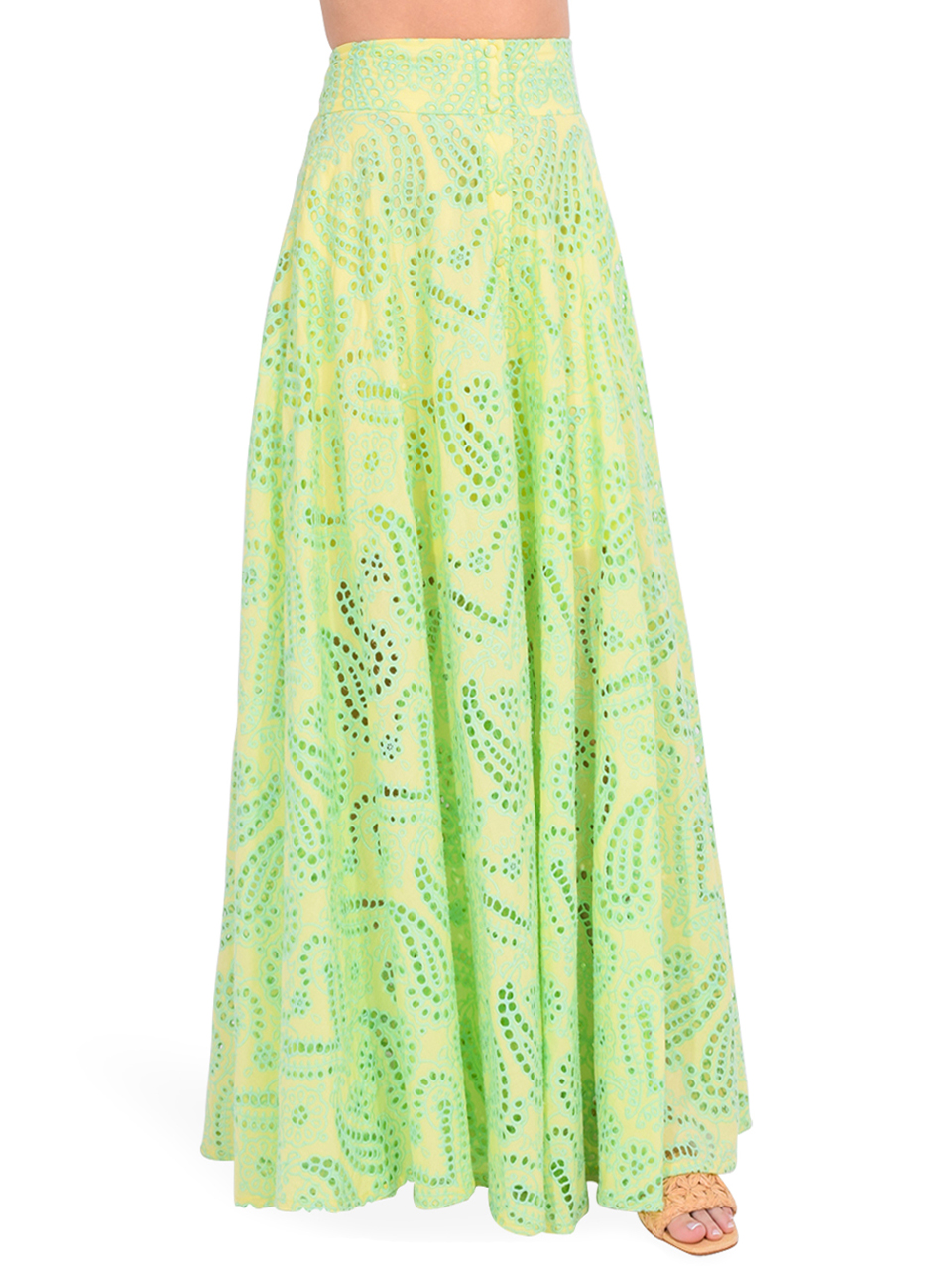 LACE Eyelet Lace Maxi Skirt in Yellow Side View 