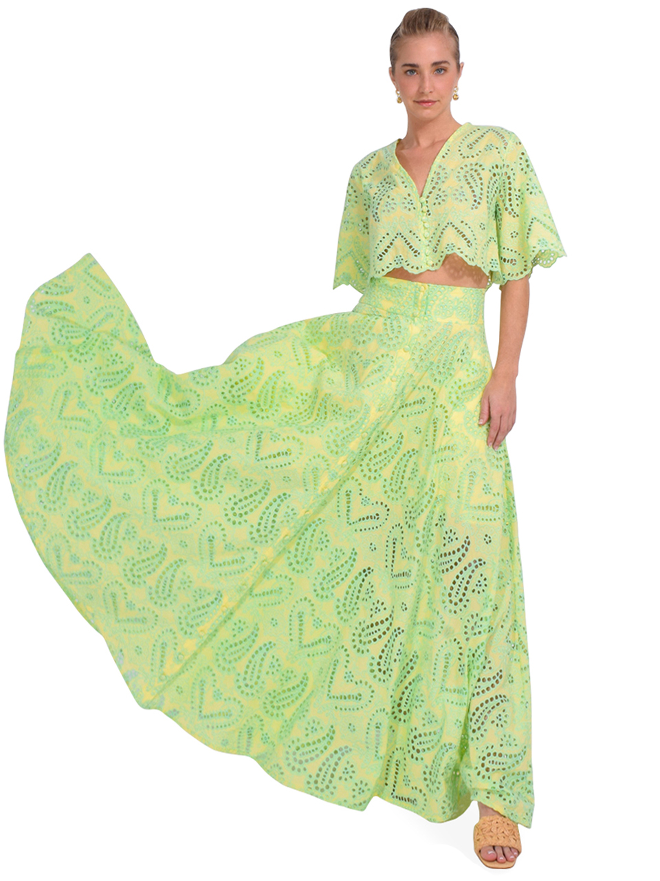 LACE Eyelet Lace Maxi Skirt in Yellow Full Outfit 