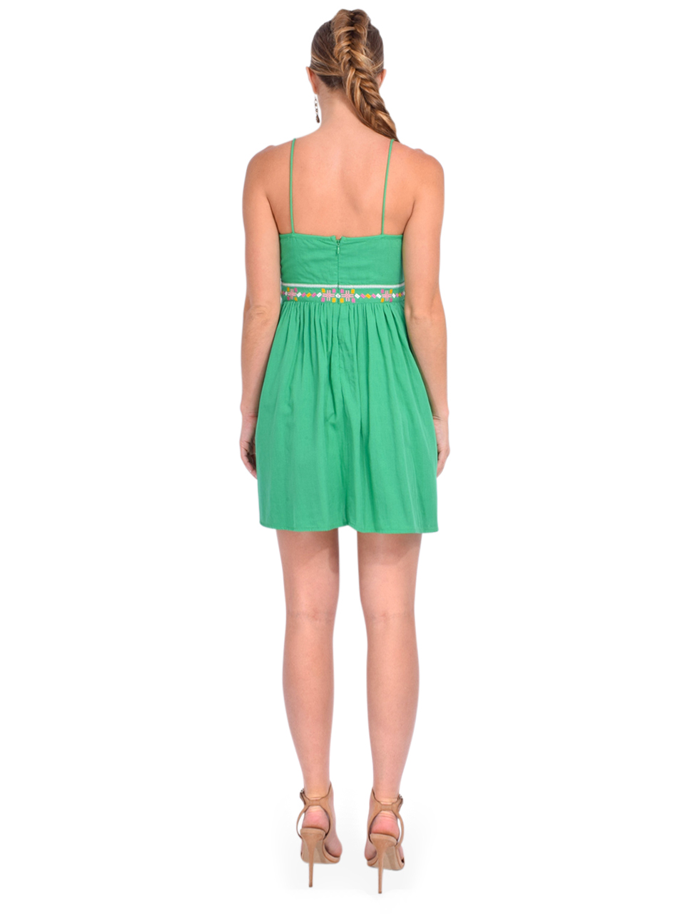 BA&SH Kika Short Strappy Dress in Green Back View 