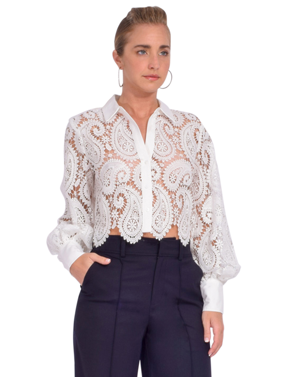 L'AGENCE Odelia Crop Button Down in White Side View 