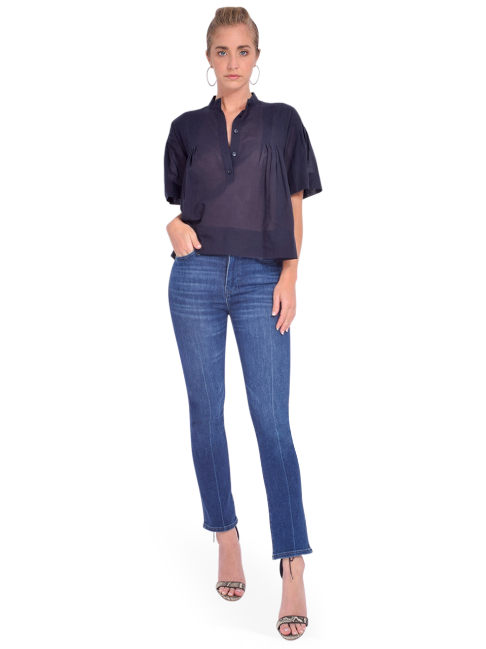 FRAME Le High Straight in Calvin Blue Full Outfit 
