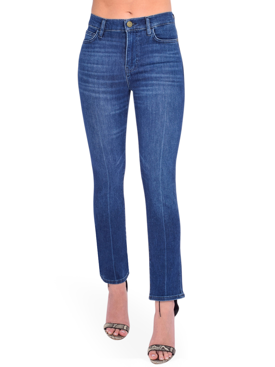 FRAME Le High Straight in Calvin Blue Front View 