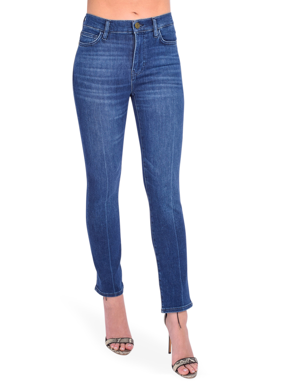 FRAME Le High Straight in Calvin Blue Side View
