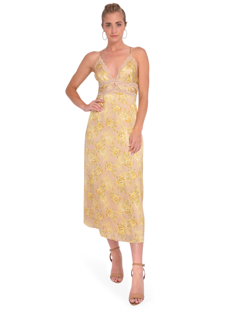 CAMI NYC Roya Slip Dress in Primavera Yellow Front View 2