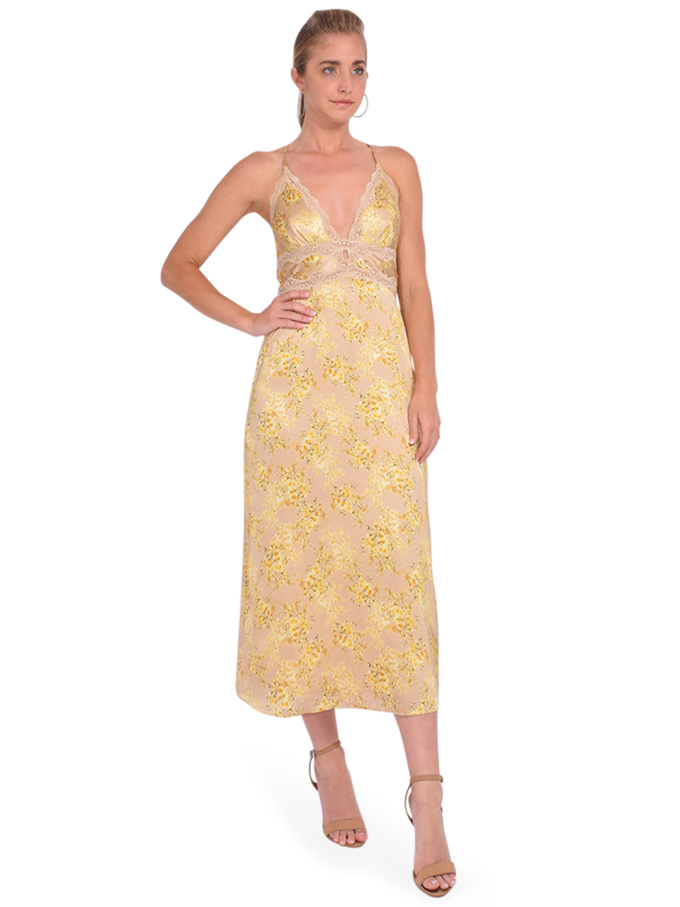 CAMI NYC Roya Slip Dress in Primavera Yellow Side View 