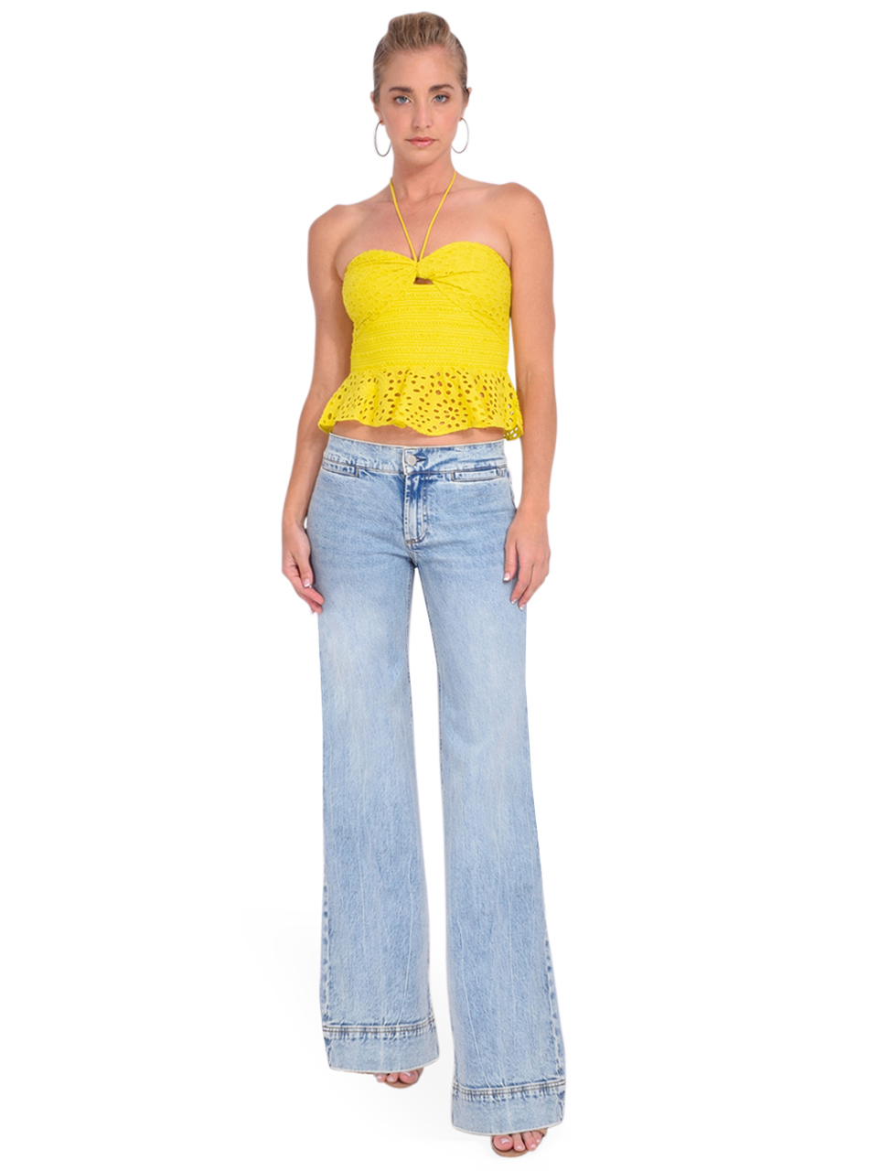 Alice + Olivia Kayla Wide Leg Coin Pocket Jean in Rockstar Blue Full Outfit 