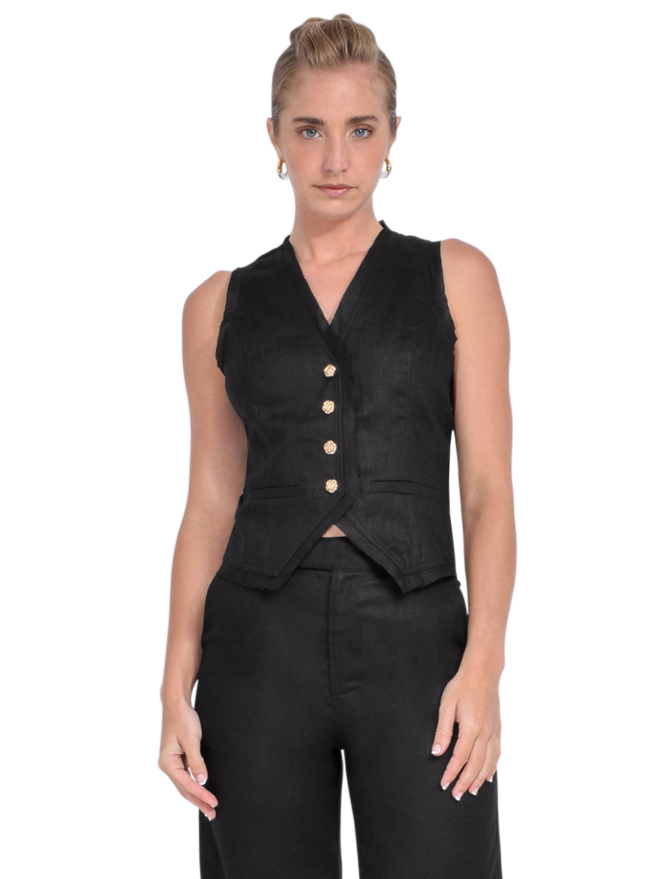 Karina Grimaldi Alejandra Linen Vest in Black
