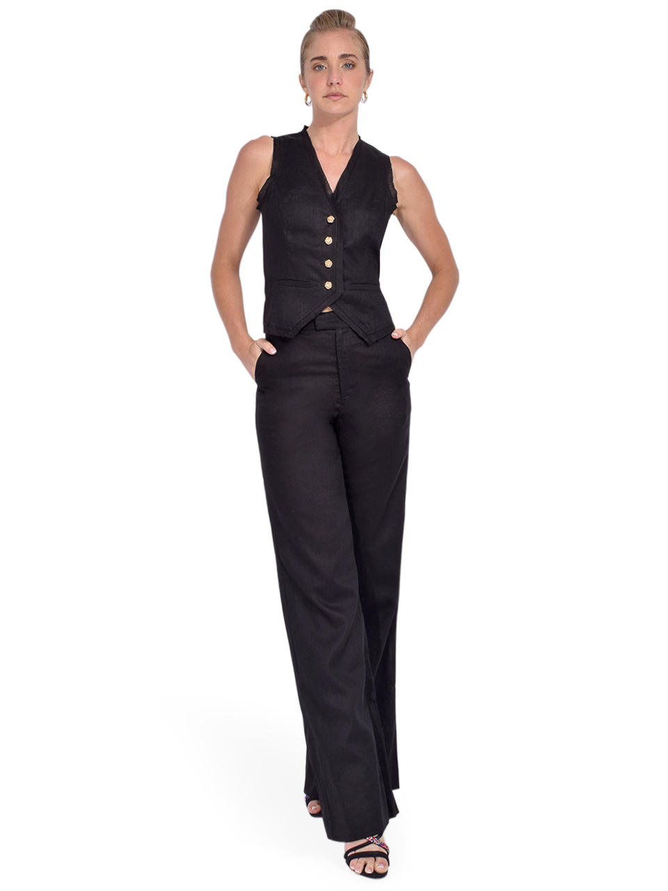 Karina Grimaldi Alejandra Linen Vest in Black