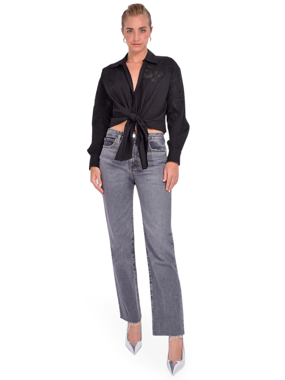 Frame Le Jane Ankle Raw Fray in Zurich Gray Full Outfit 