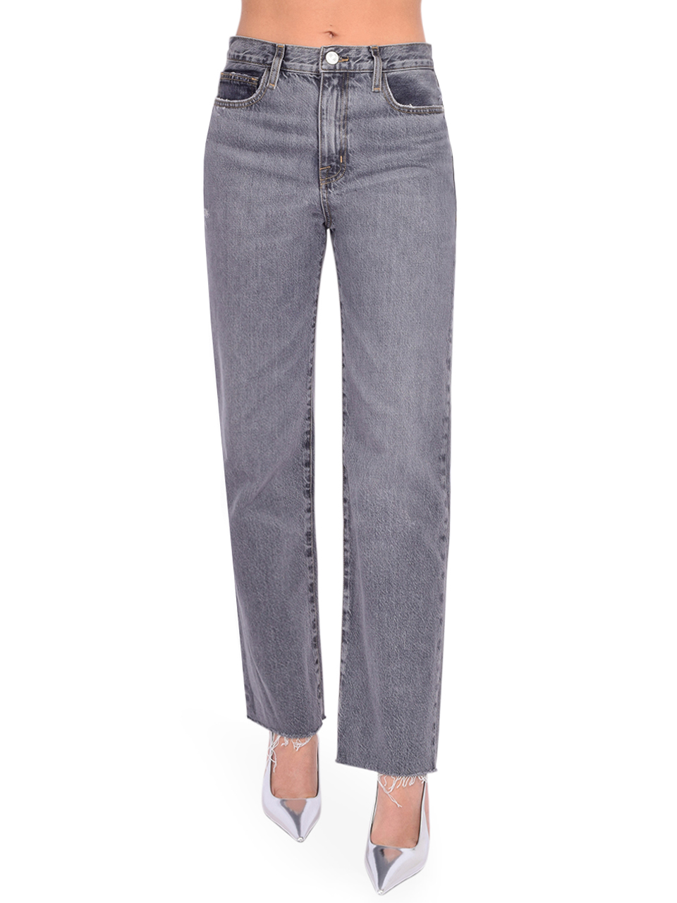 Frame Le Jane Ankle Raw Fray in Zurich Gray Front View 