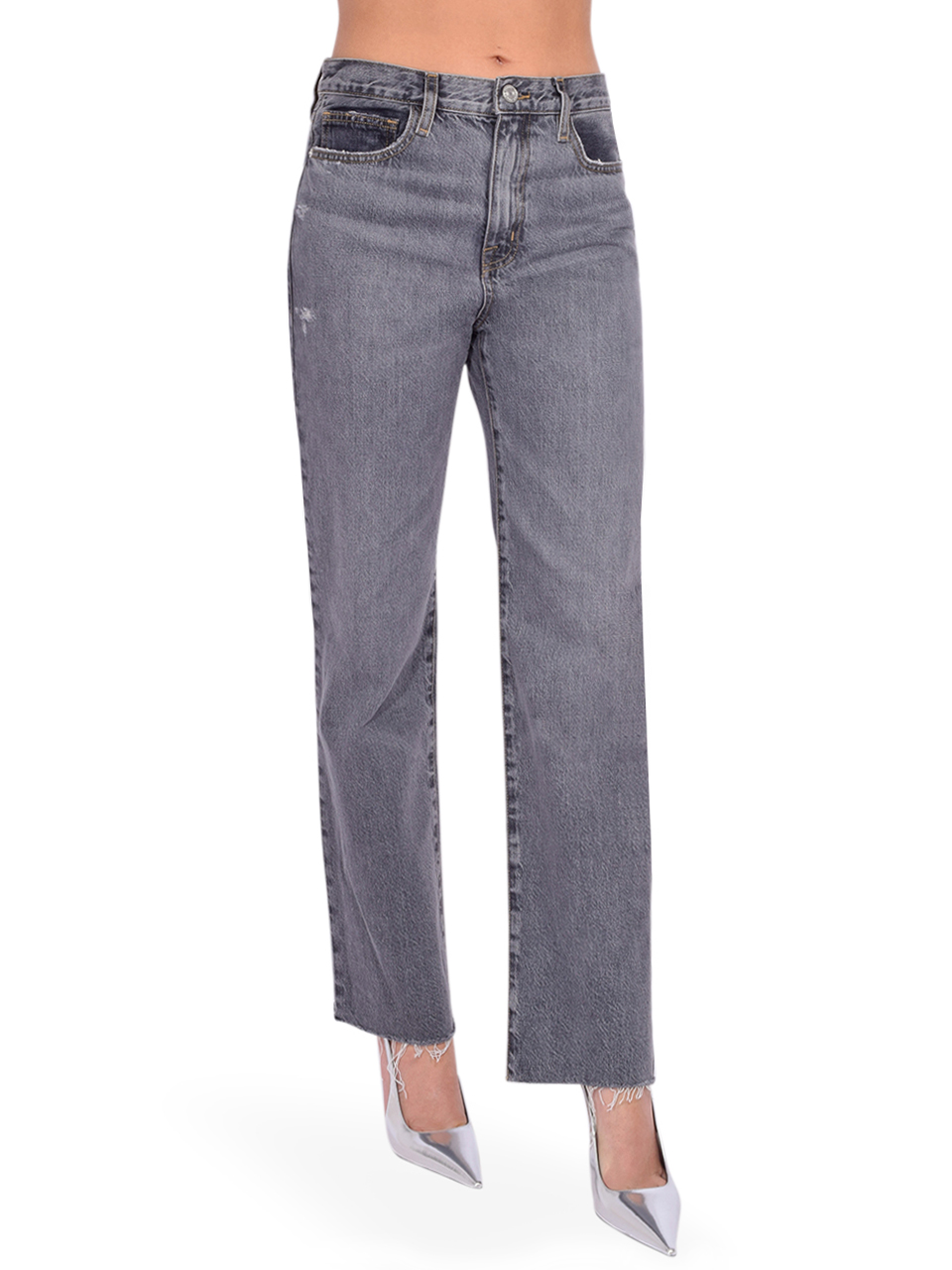 Frame Le Jane Ankle Raw Fray in Zurich Gray Side View 