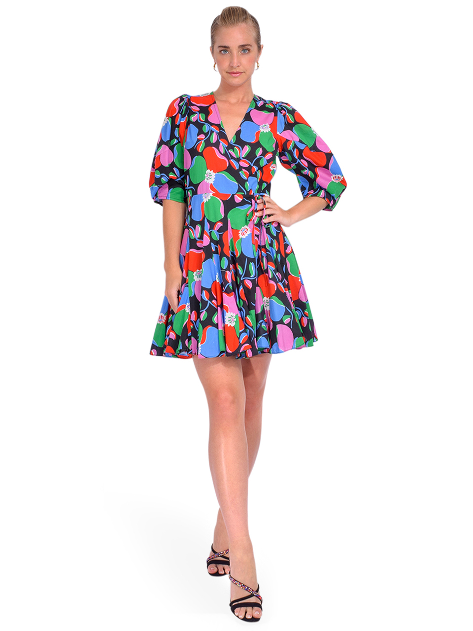 RHODE Claudine Mini Wrap Dress in Ink Martinique Front View 2