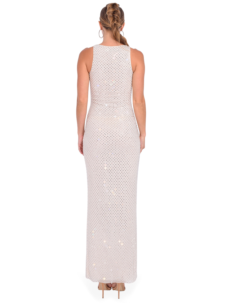 Self-Portrait Cream Mesh Rhinestone Maxi Dress Back View 