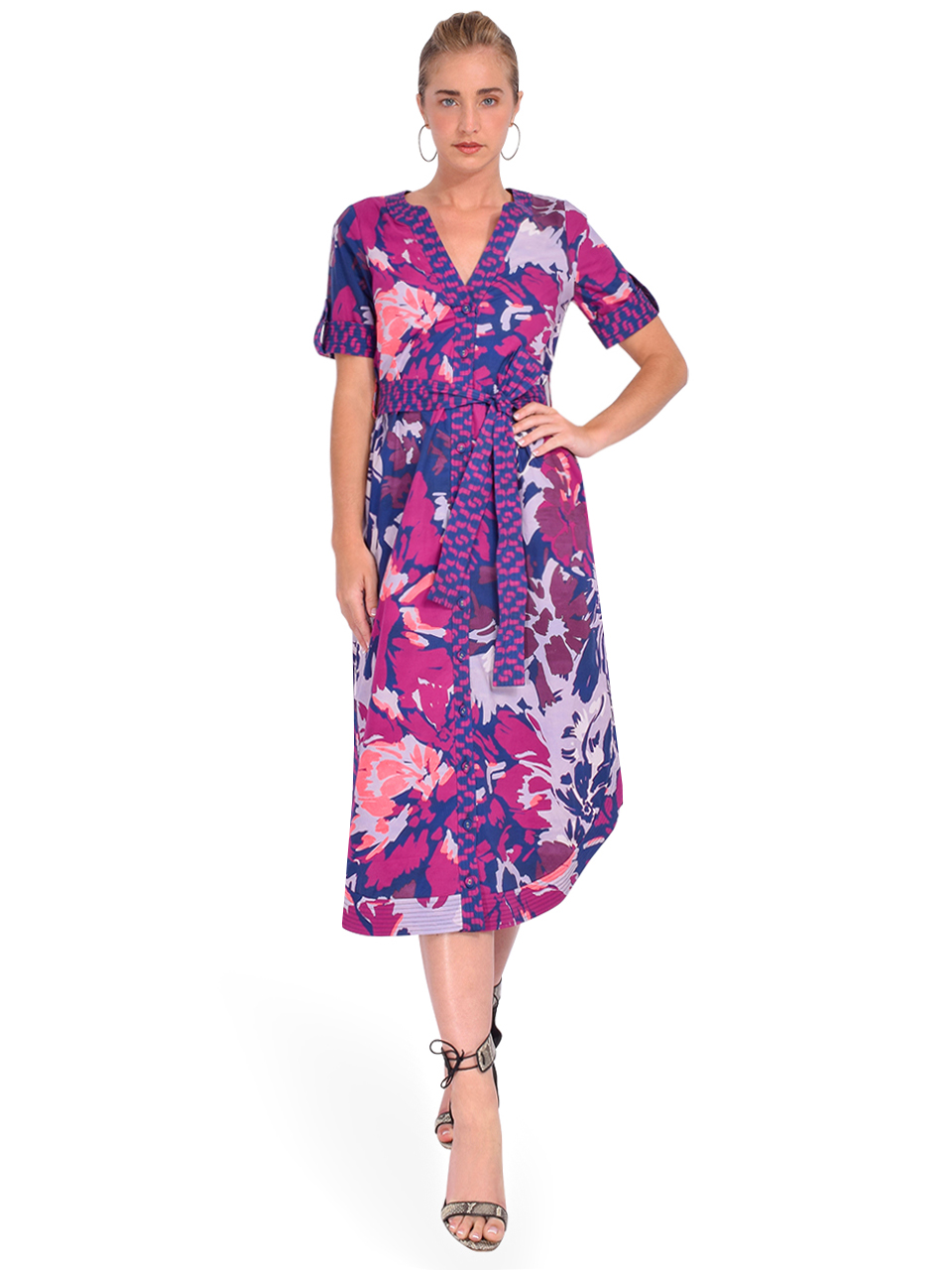 Gilner Farrar Helena Dress in Purple Marabella Print Front View 2