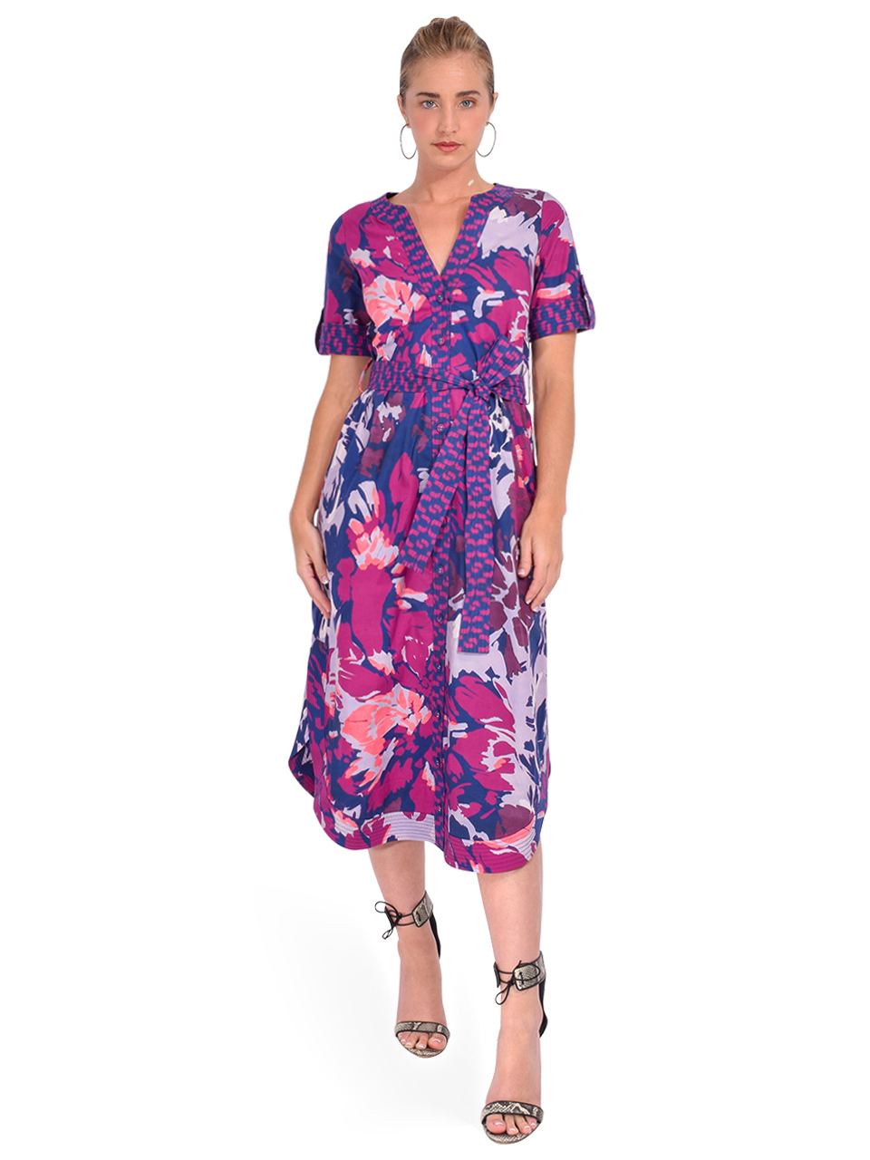 Gilner Farrar Helena Dress in Purple Marabella Print Front View 1