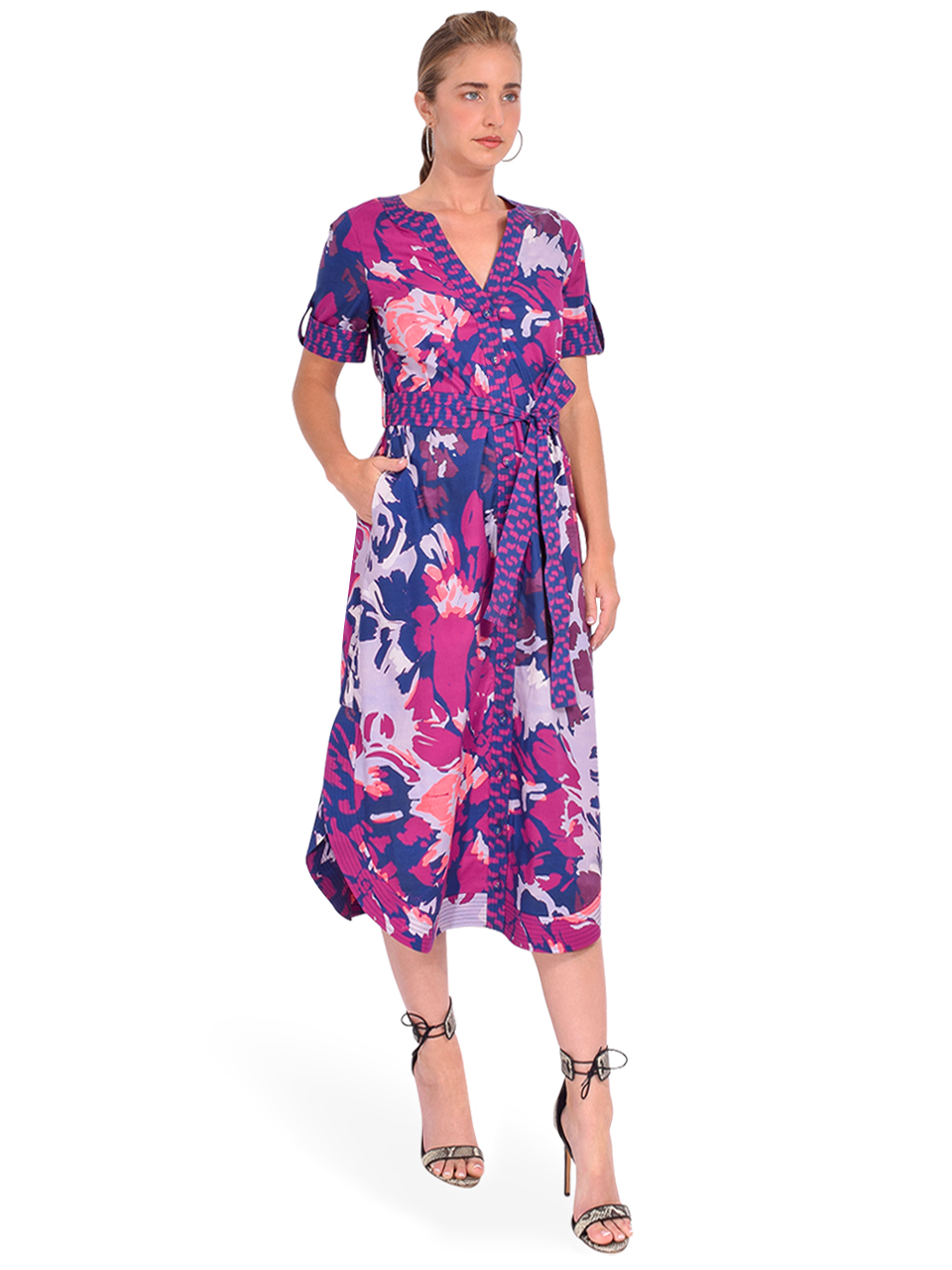 Gilner Farrar Helena Dress in Purple Marabella Print Side View 
