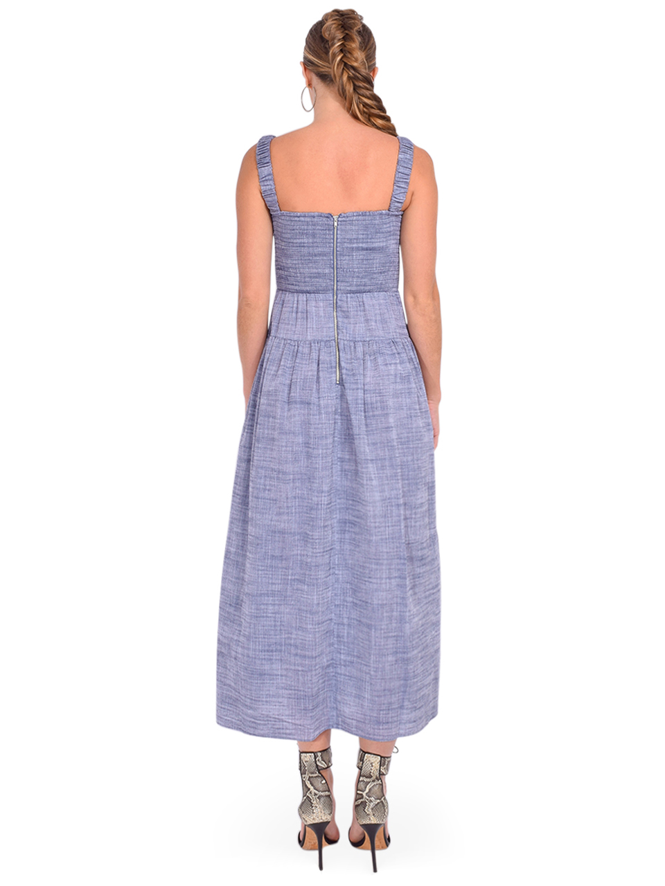 GILNER FARRAR Julien Dress in Blue Chambray Back View 