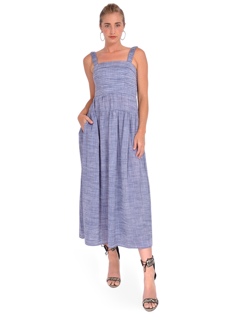 GILNER FARRAR Julien Dress in Blue Chambray Front View 1