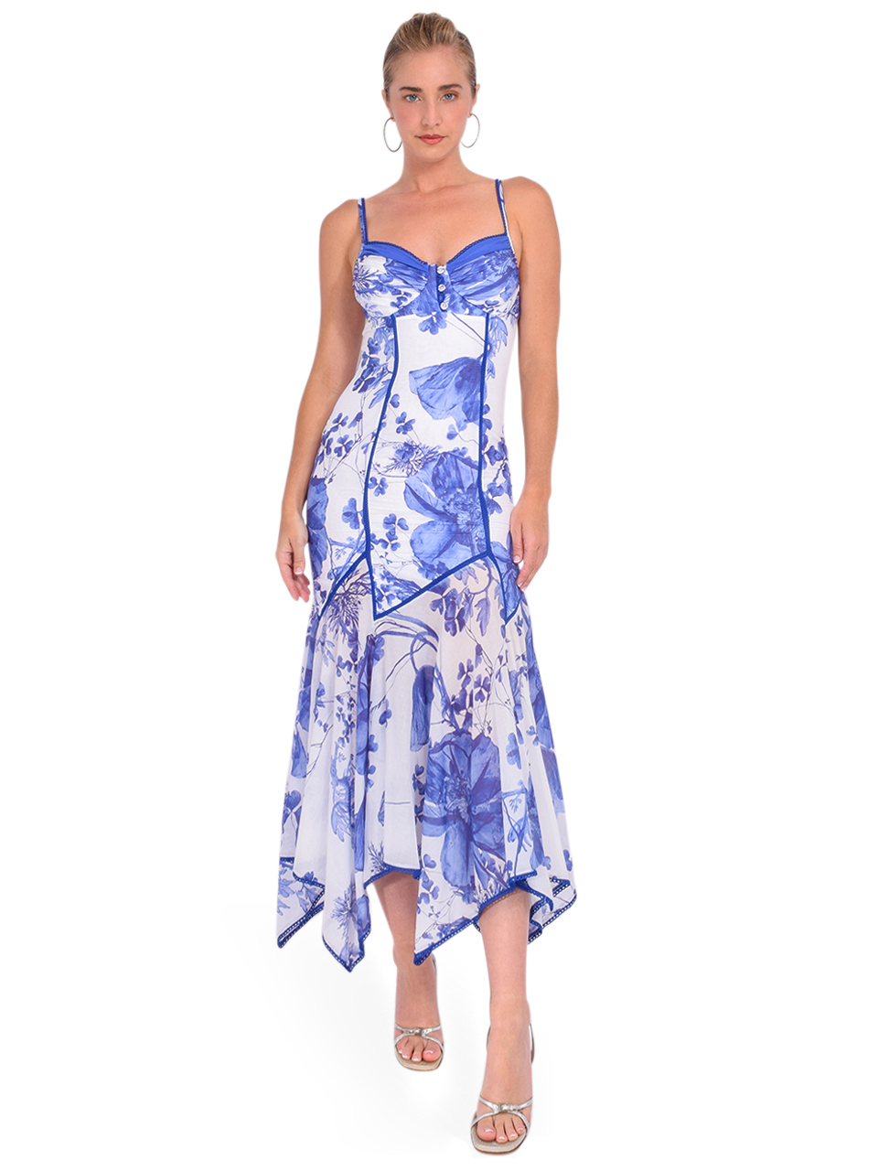 Charo Ruiz Leony Long Dress in Surf Blue Front View 1