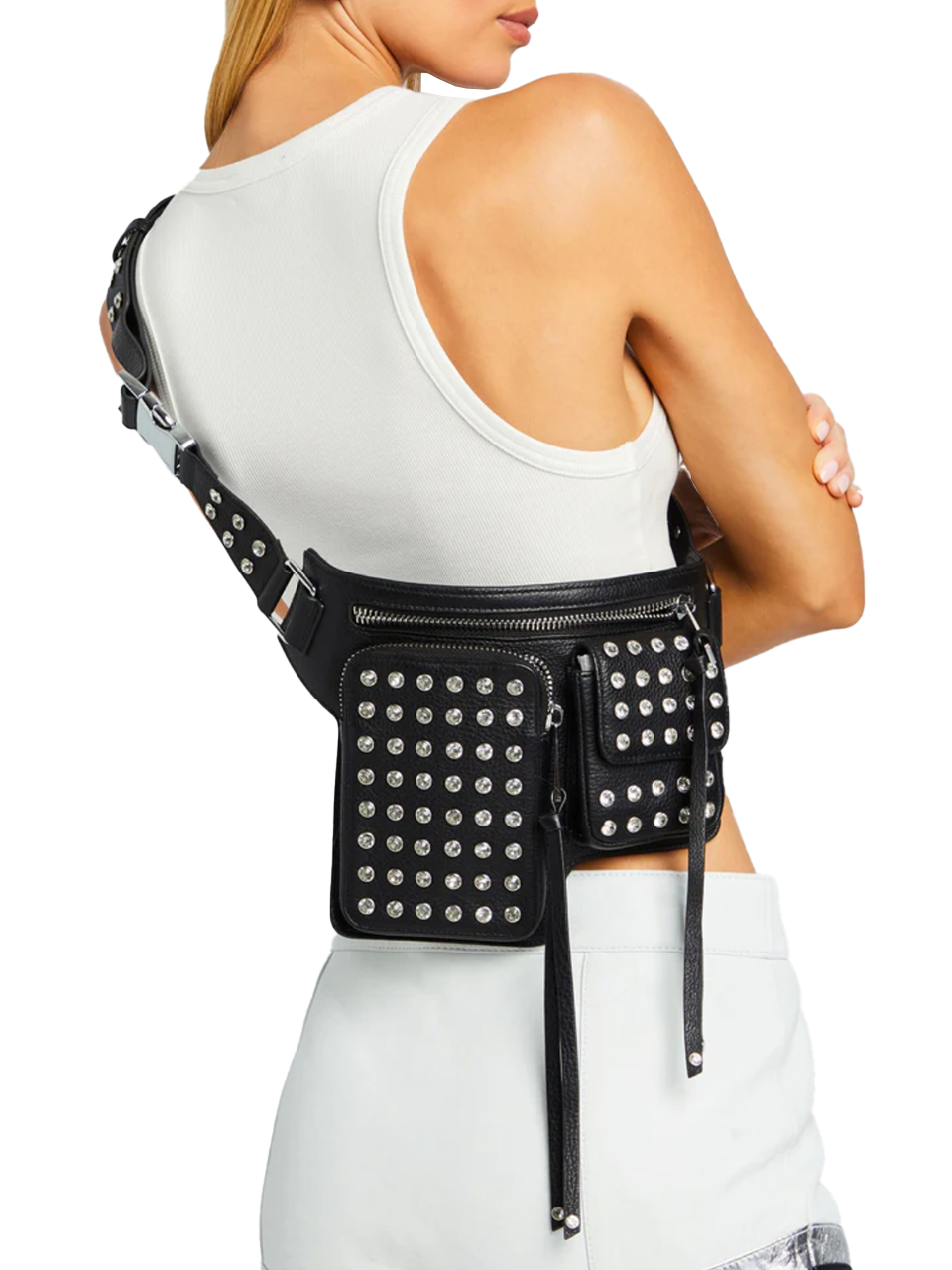RETROFETE Liana Belt Bag in Black/ Silver on Model 