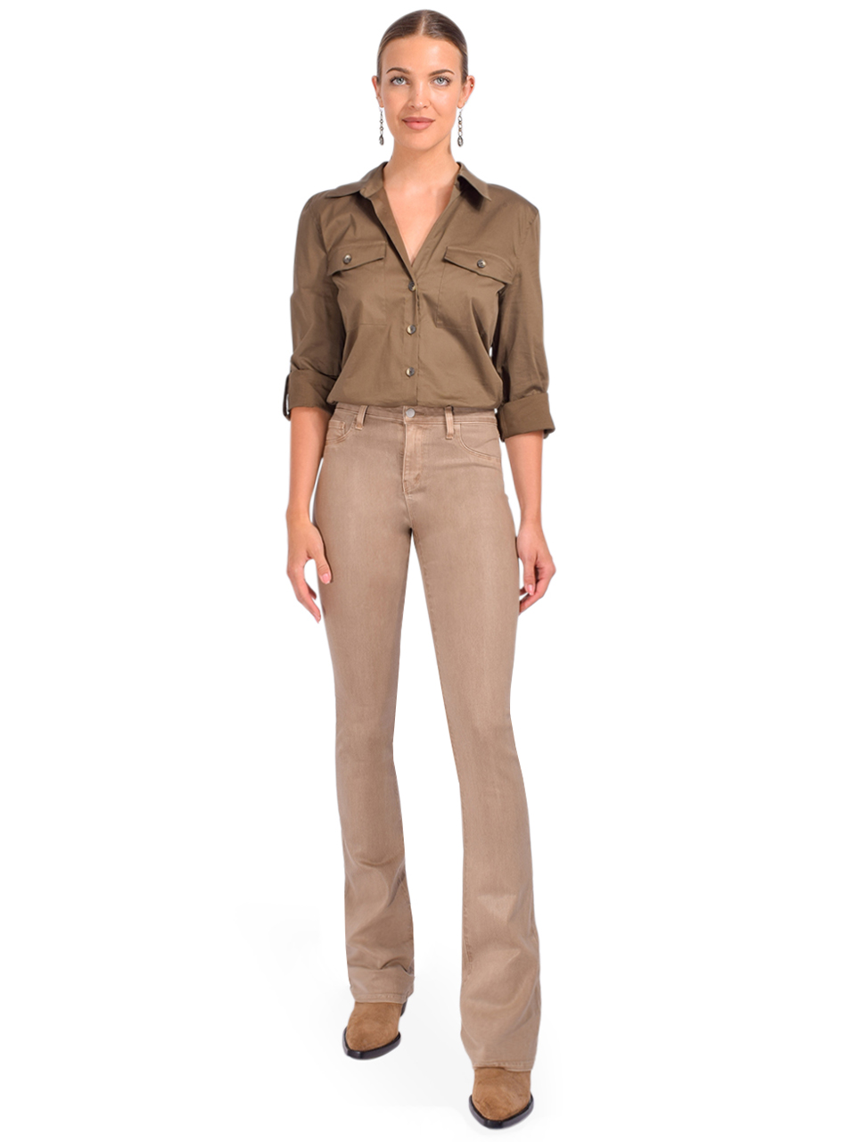L'Agence Selma High-Rise Baby Bootcut Jean in Rye Coated Full Outfit 