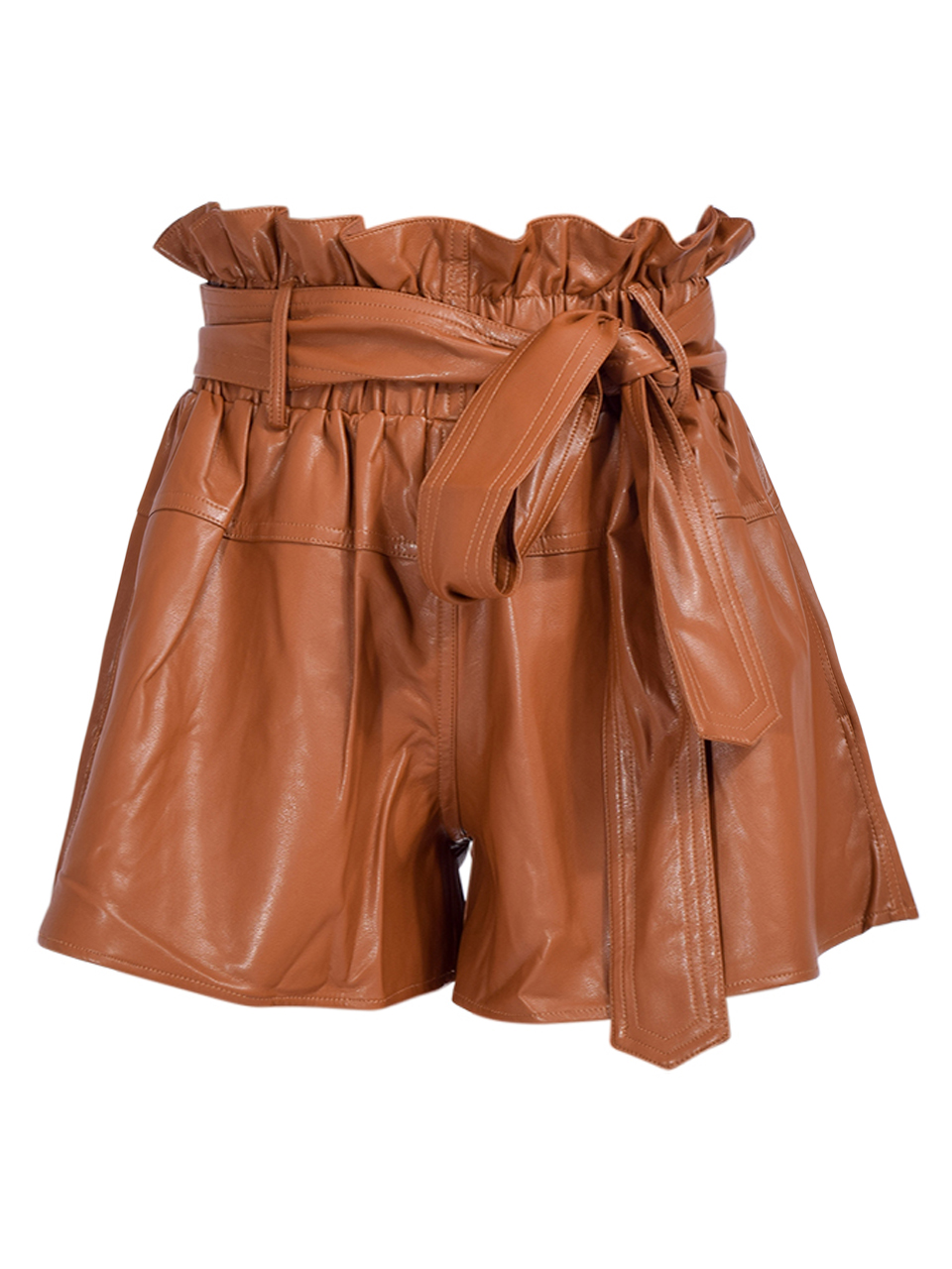 Karina Grimaldi Vegan Leather Juana Shorts in Intense Rust Product Shot 