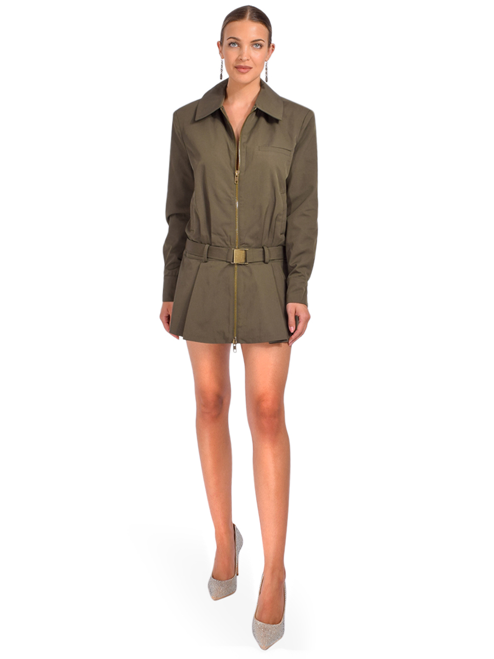 Ser.o.ya Sanders Twill Bomber Jacket Dress in Green Front View 