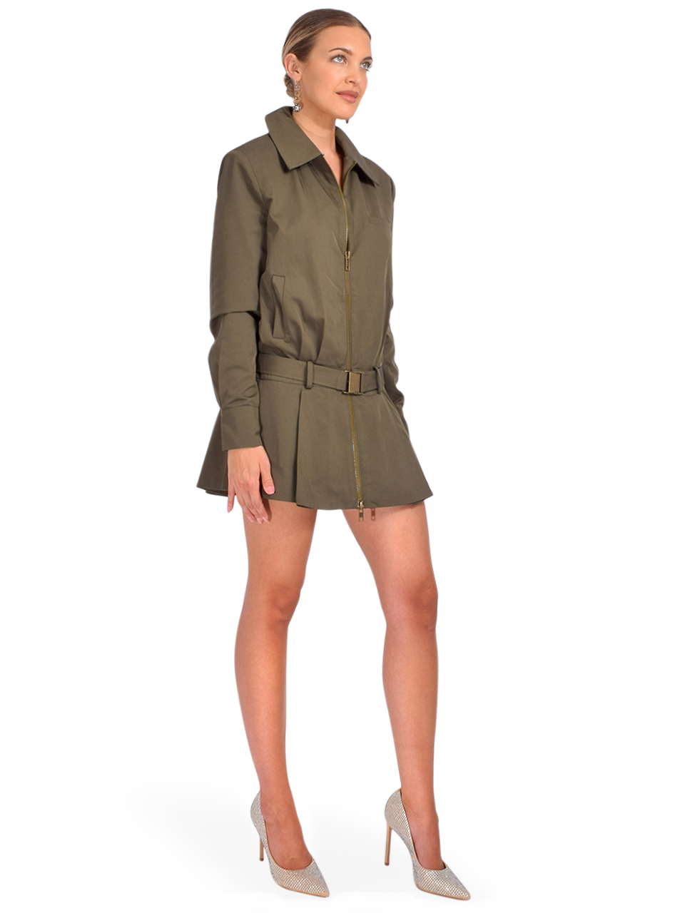 Ser.o.ya Sanders Twill Bomber Jacket Dress in Green Side View 