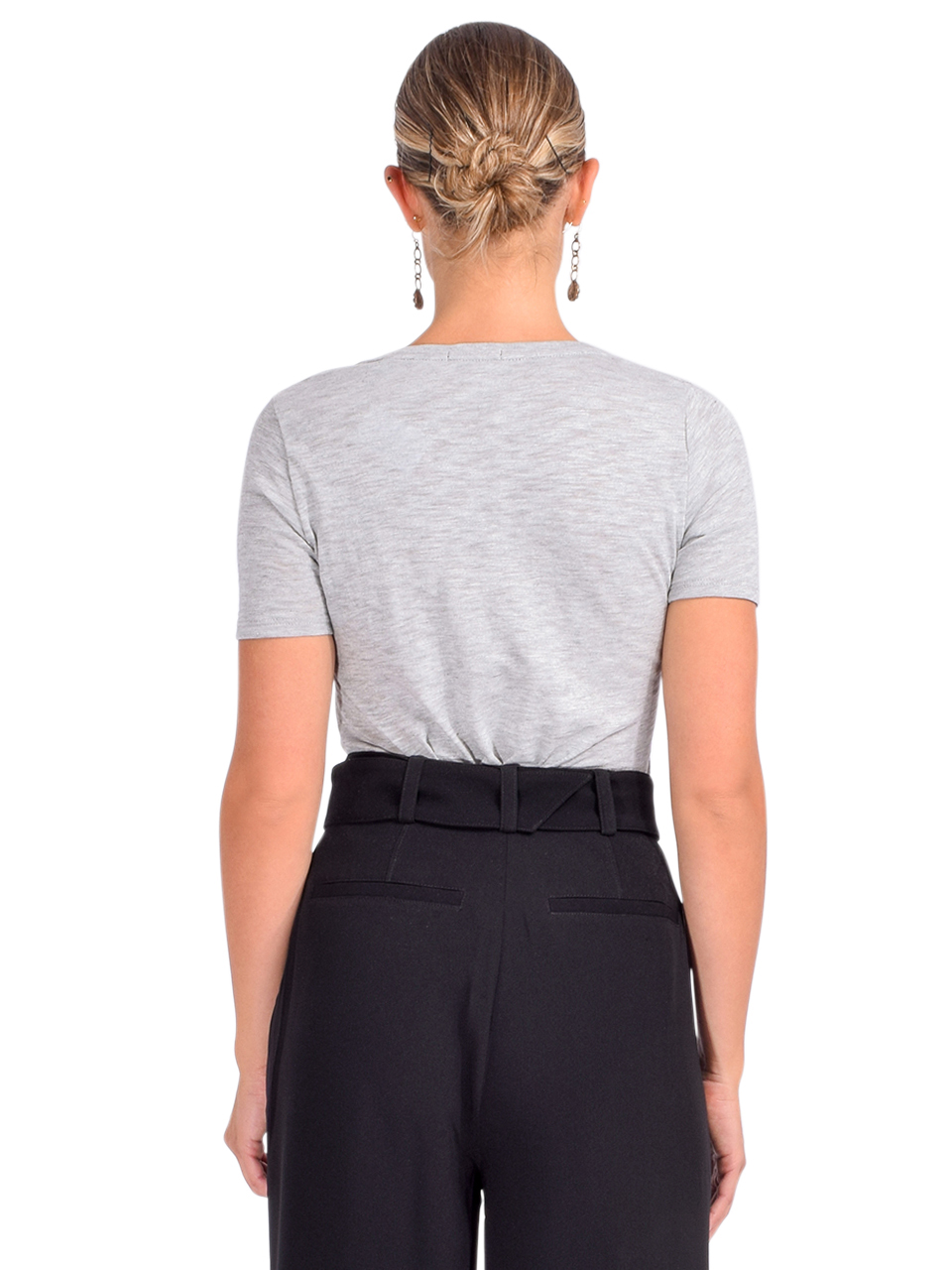 ATM Slub Jersey V-Neck Tee in Heather Grey Back View 