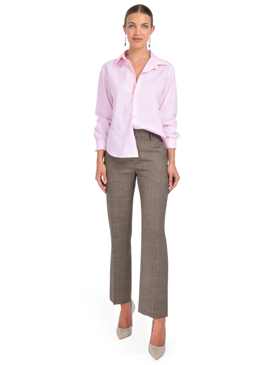 FRAME Check Ankle Trousers in Brown Multi Full Outfit 


