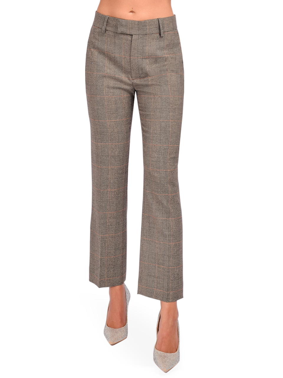 FRAME Check Ankle Trousers in Brown Multi Back View 

