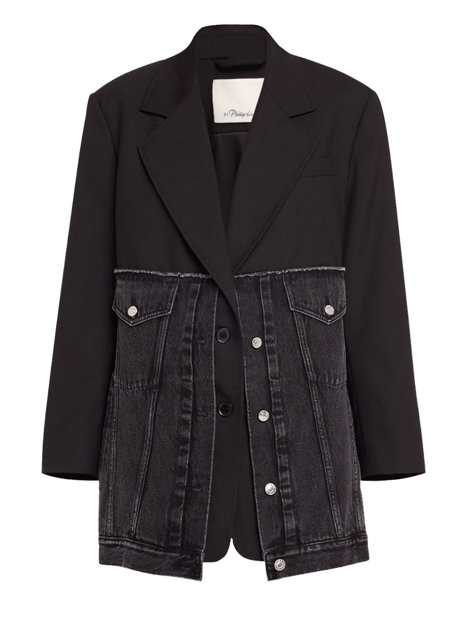 3.1 Phillip Lim Oversized Hybrid Denim Blazer in Washed Black Product Shot 