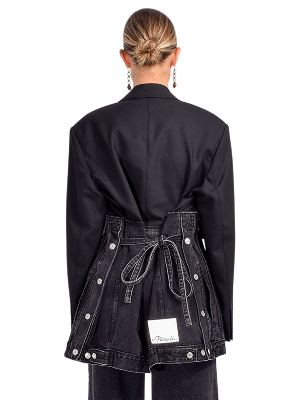 3.1 Phillip Lim Oversized Hybrid Denim Blazer in Washed Black Back View 