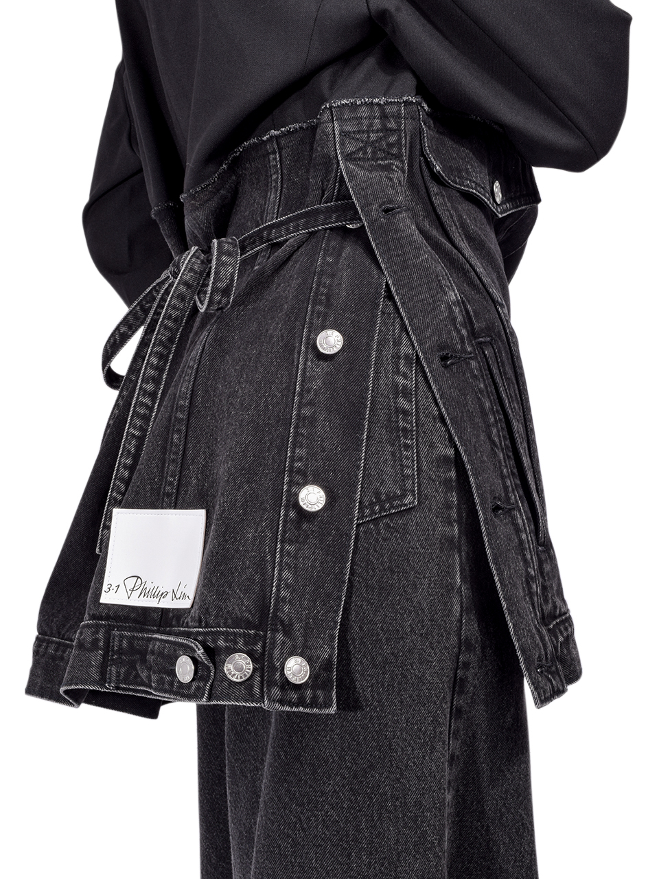 3.1 Phillip Lim Oversized Hybrid Denim Blazer in Washed Black Details