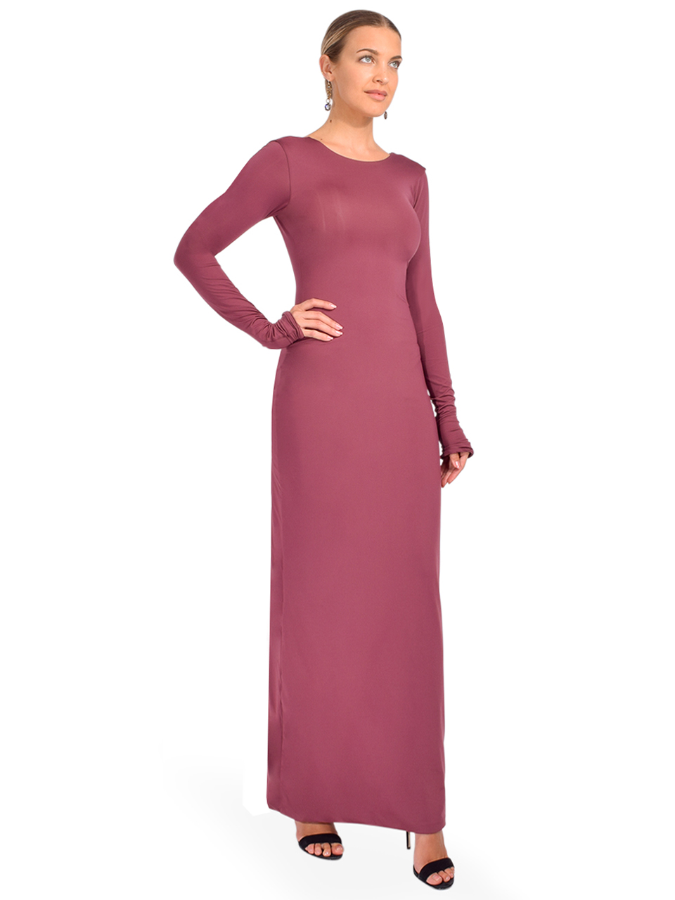 Maygel Coronel Lucir Long Sleeve Dress in Cabernet Side View 2