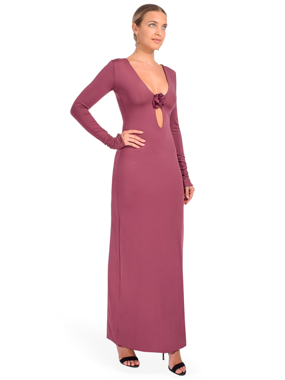 Maygel Coronel Lucir Long Sleeve Dress in Cabernet Side View 1