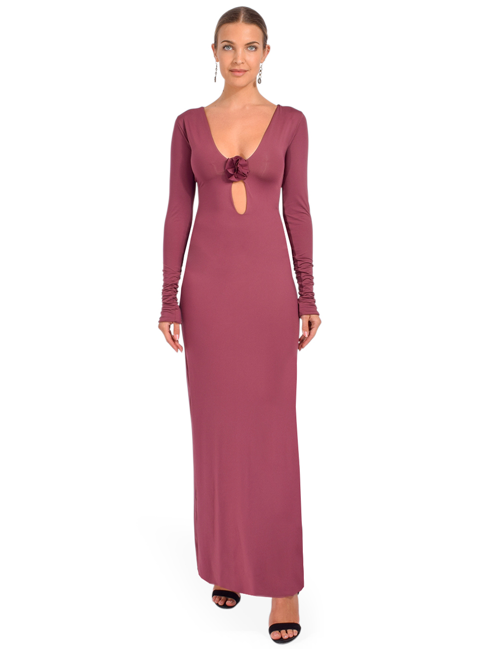 Maygel Coronel Lucir Long Sleeve Dress in Cabernet Front View 1