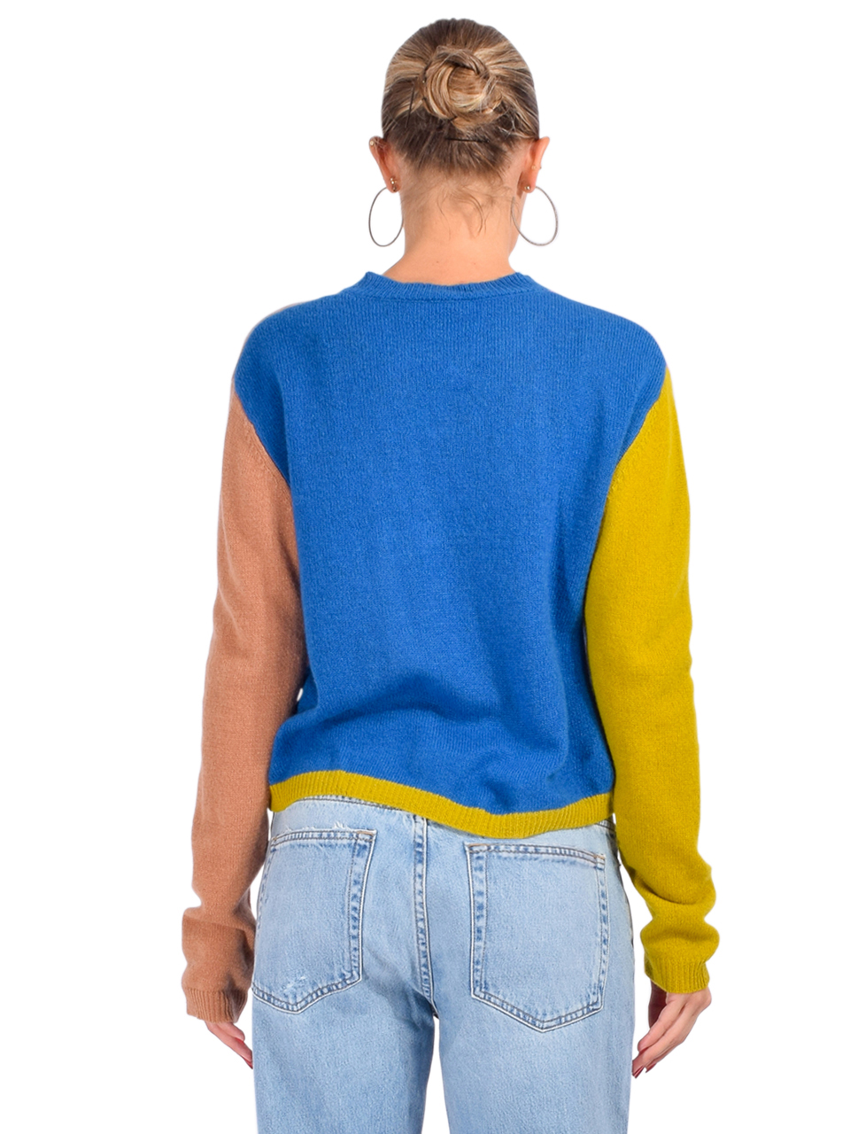 Le Superbe Mondrian Cashmere Sweater Chartreuse Blue Multi Back View 
