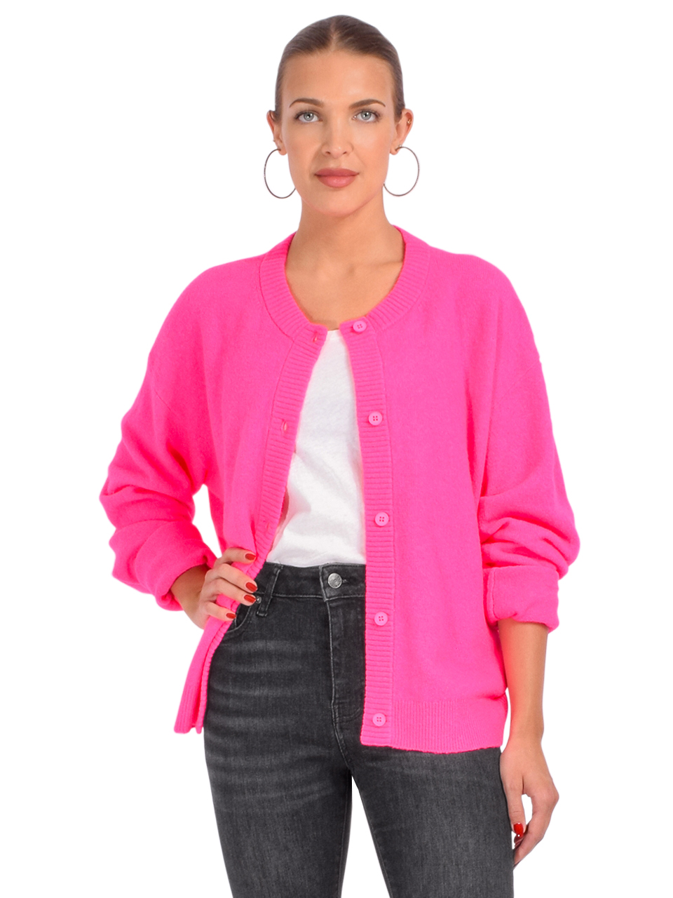 American Vintage Rose Pink Cardigan Front View 