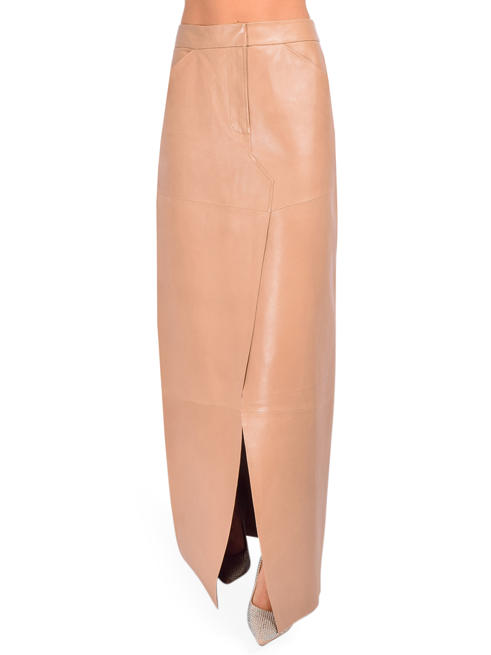 LAMARQUE Leather Mariette Maxi Skirt in Camel Front View 