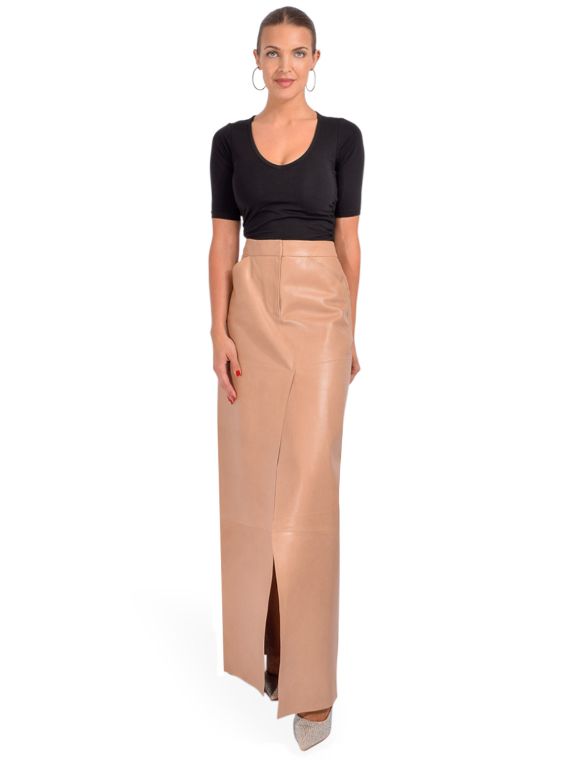 LAMARQUE Leather Mariette Maxi Skirt in Camel Full Outfit 