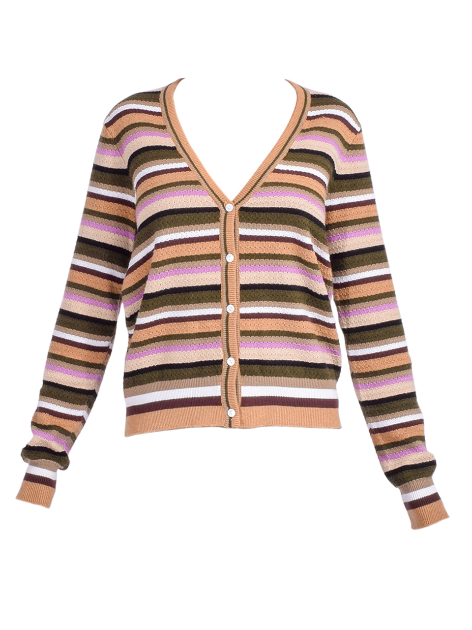 Minnie Rose Cotton Cashmere Weekend Texture Stripe Cardigan in Multi Product Shot 

