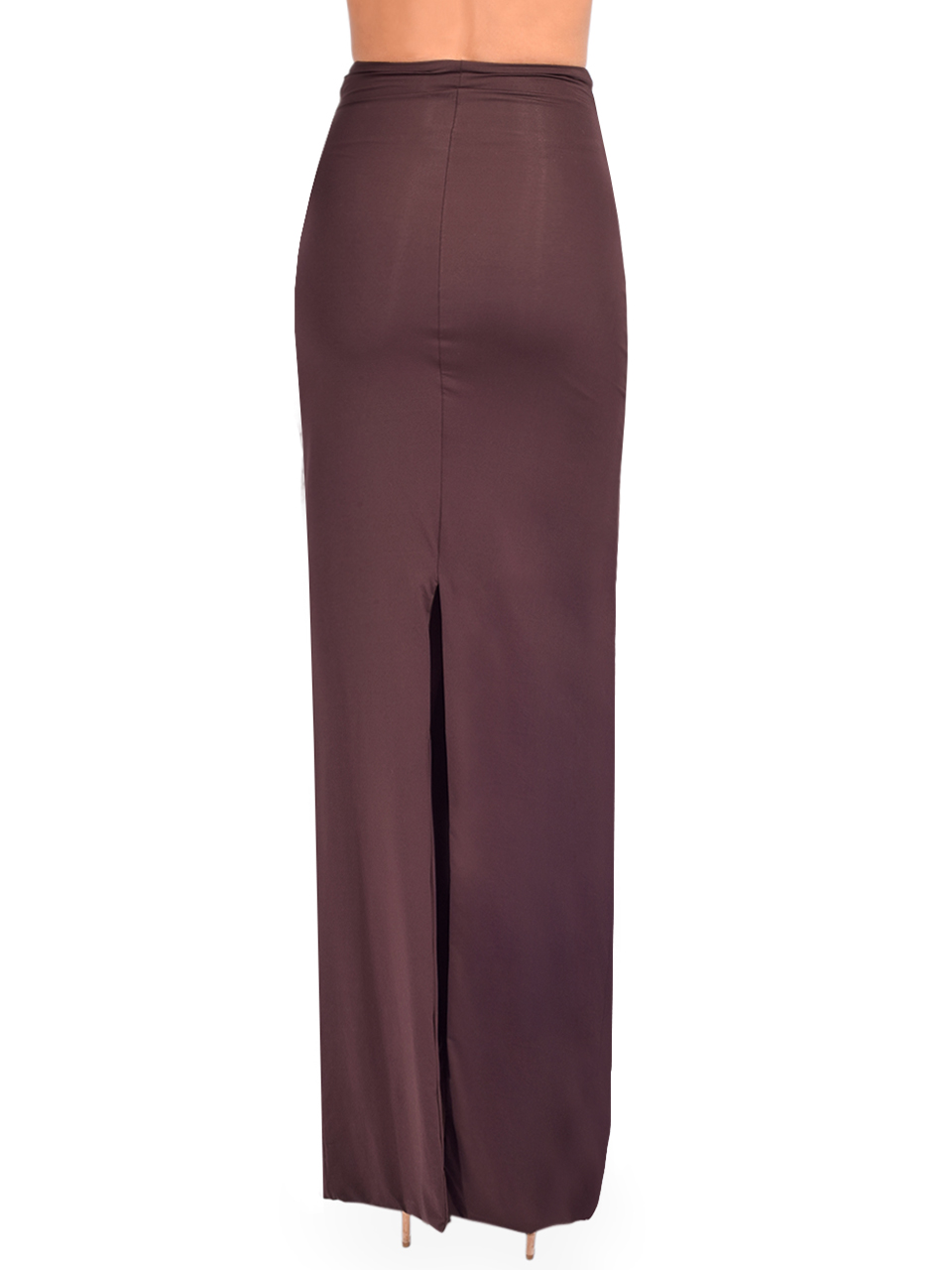 Maygel Coronel Cavana High Rise Maxi Skirt in Brown Back View 