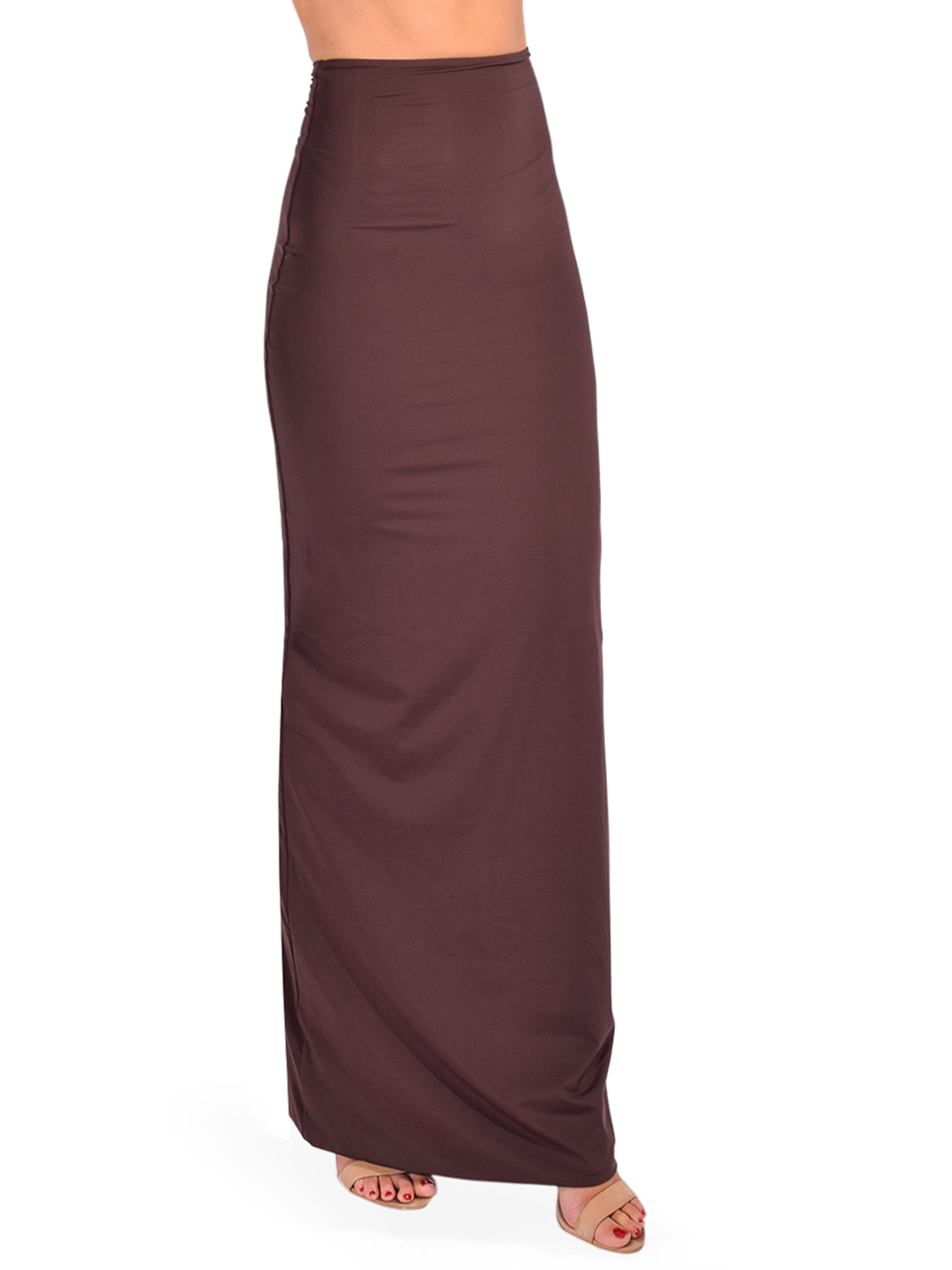 Maygel Coronel Cavana High Rise Maxi Skirt in Brown Side View 