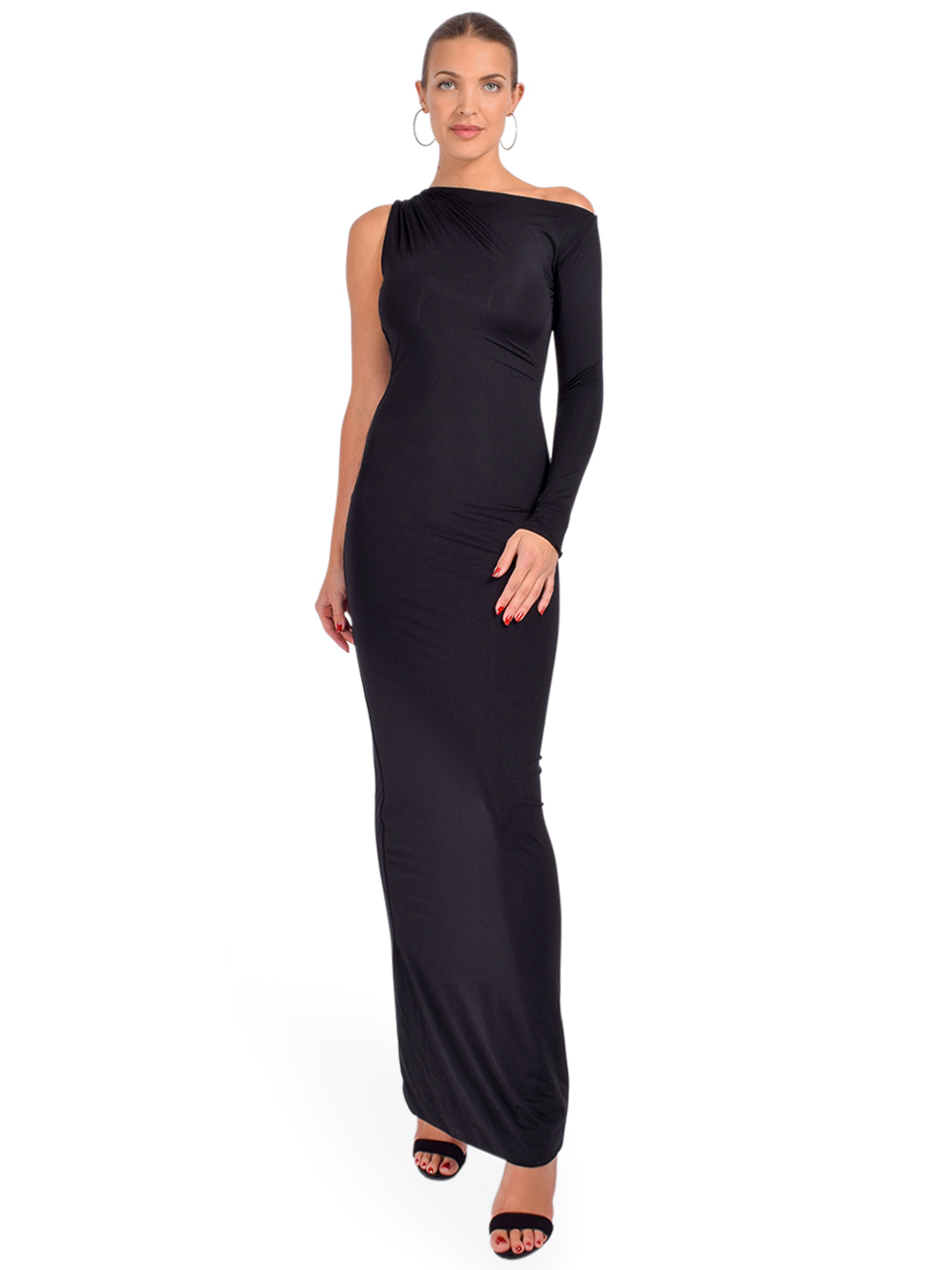Maygel Coronel Negrete One Shoulder Dress in Black Front View 
