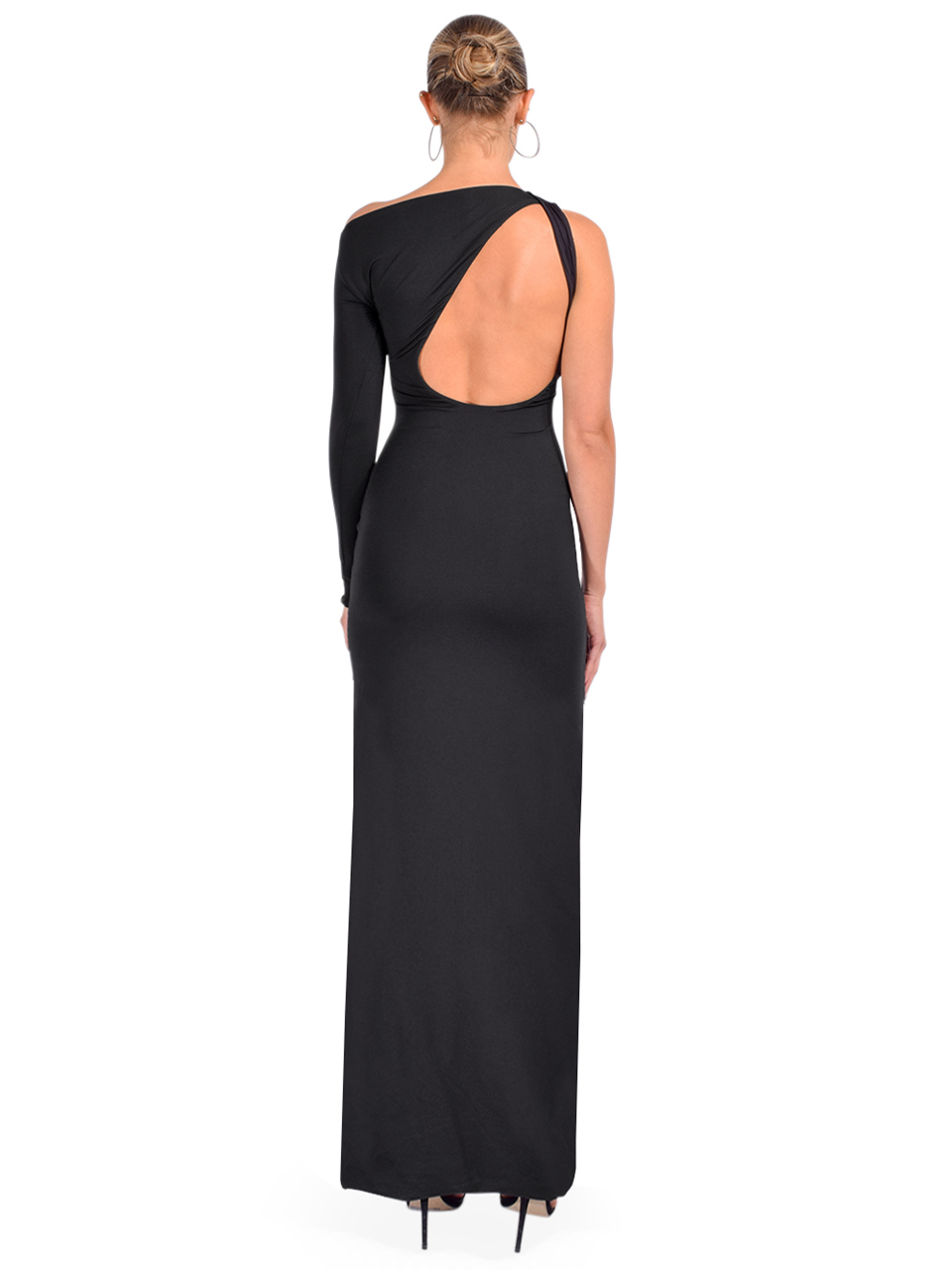 Maygel Coronel Negrete One Shoulder Dress in Black Back View 