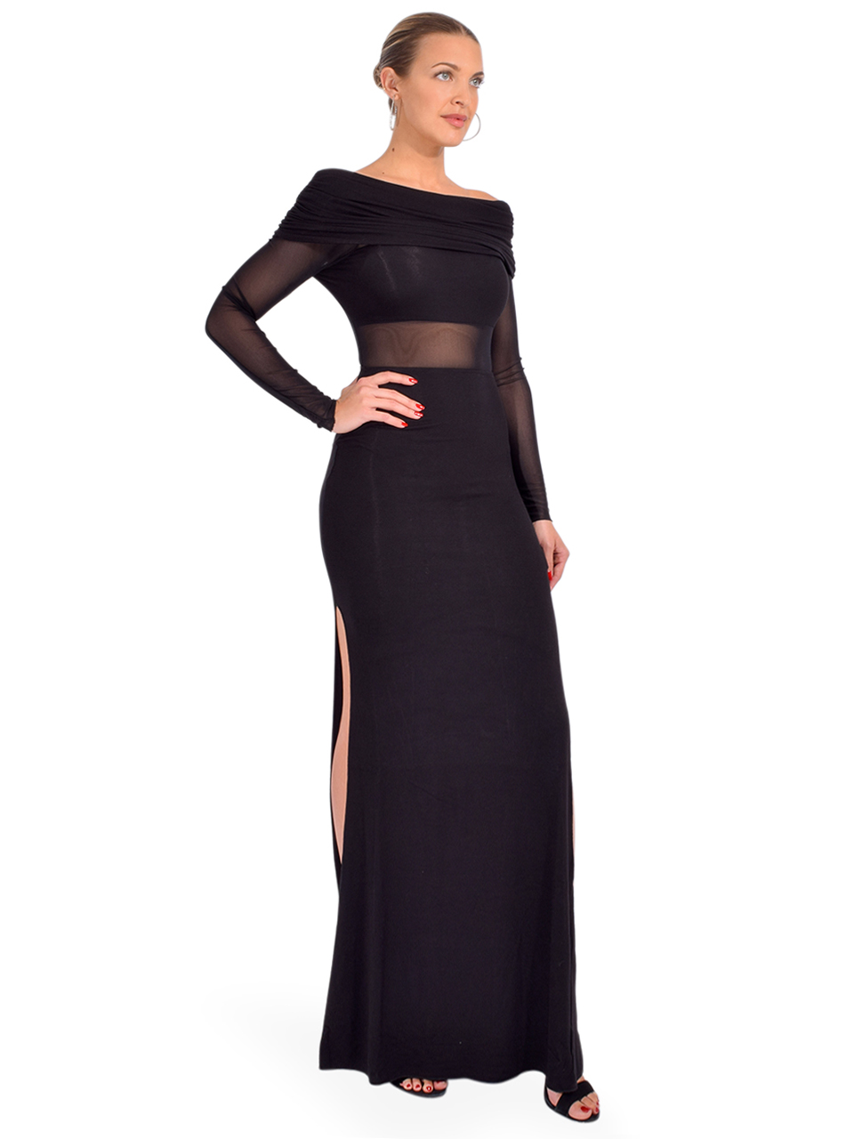 RTA Zadie Slit Maxi Dress in Black Side View 

