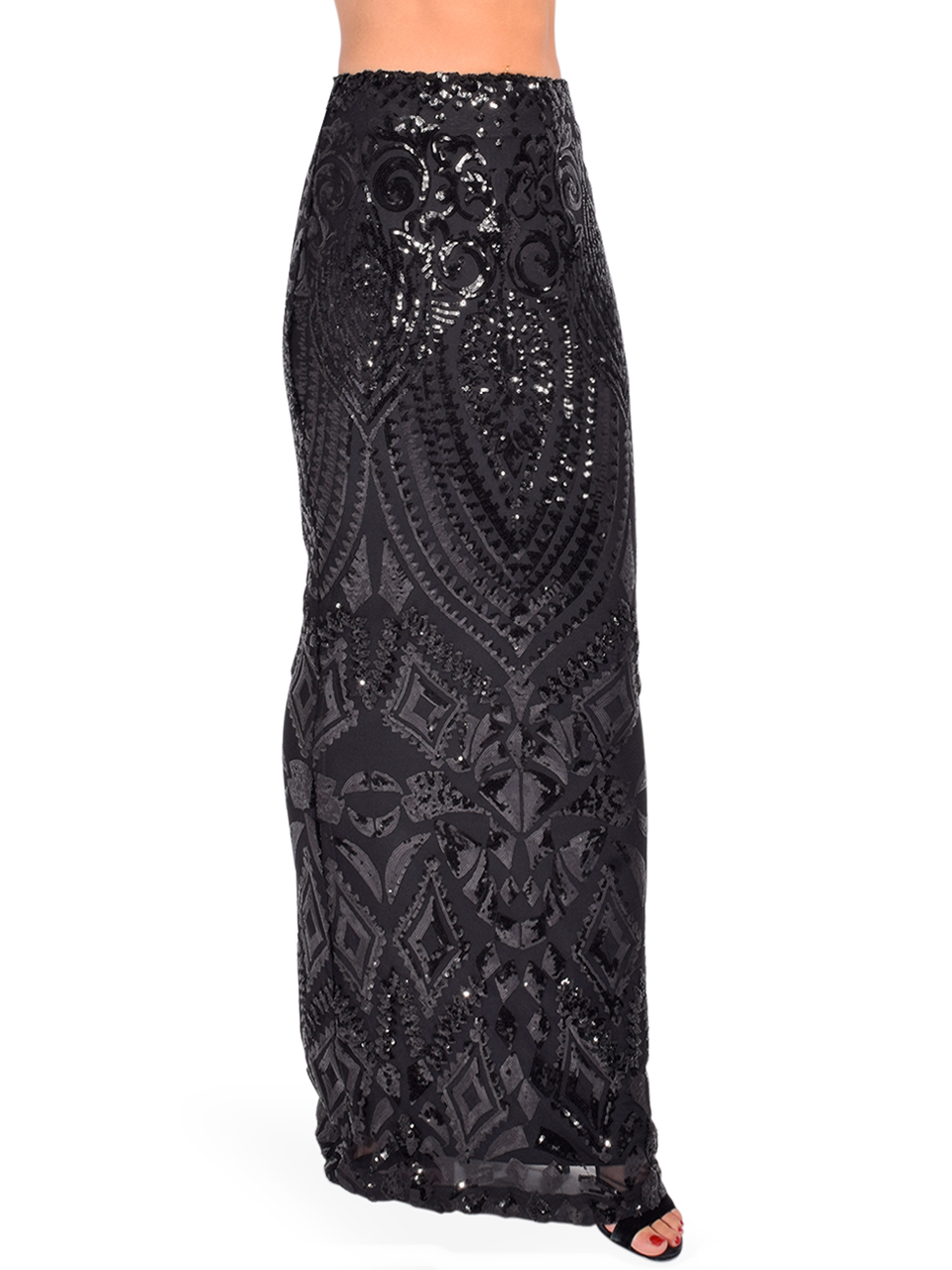 RTA Adele Sequin Maxi Skirt in Black Side View 